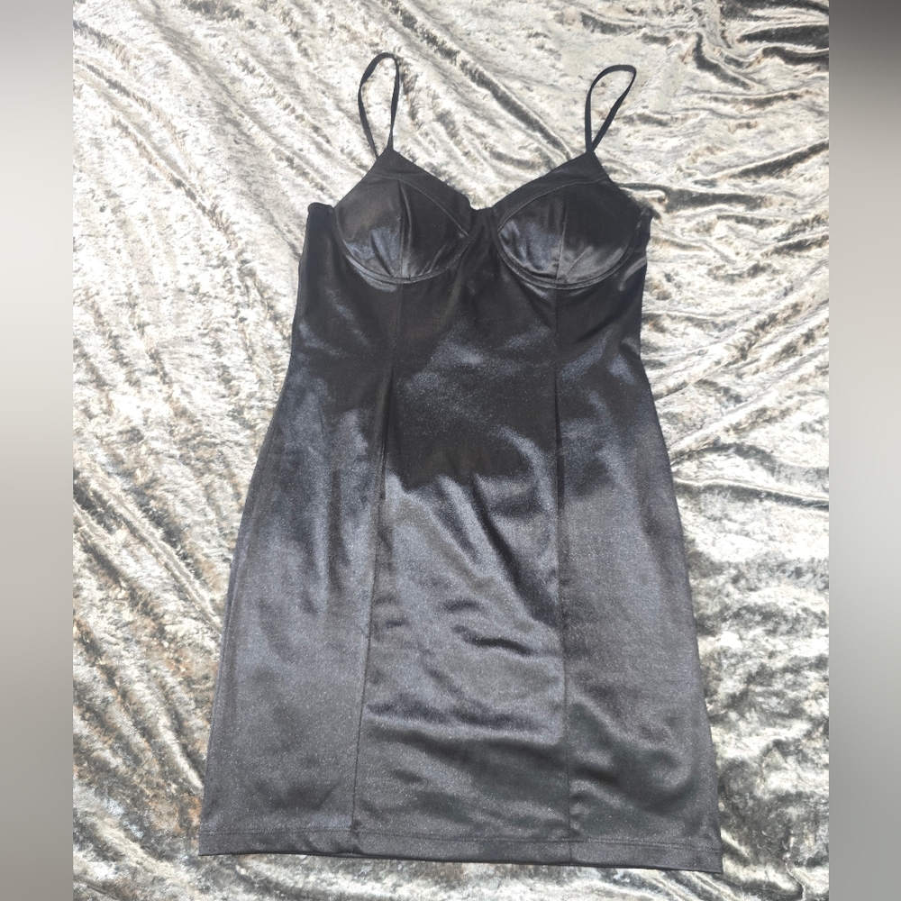 Chic Black Satin Dress by Peach Puff